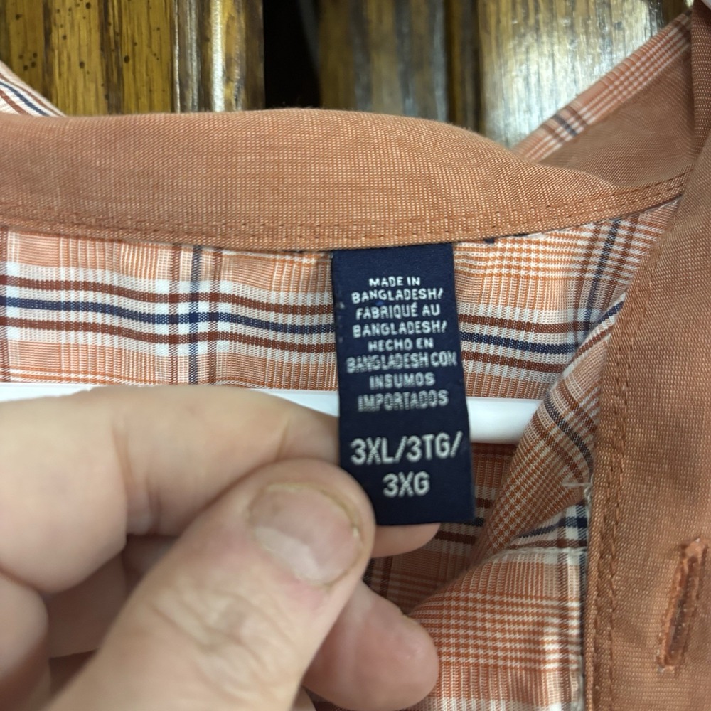 Izod Big & Tall Men's Button Down Collared 3XL Shirt Peachy Pink Plaid Color EUC - Picture 8 of 8